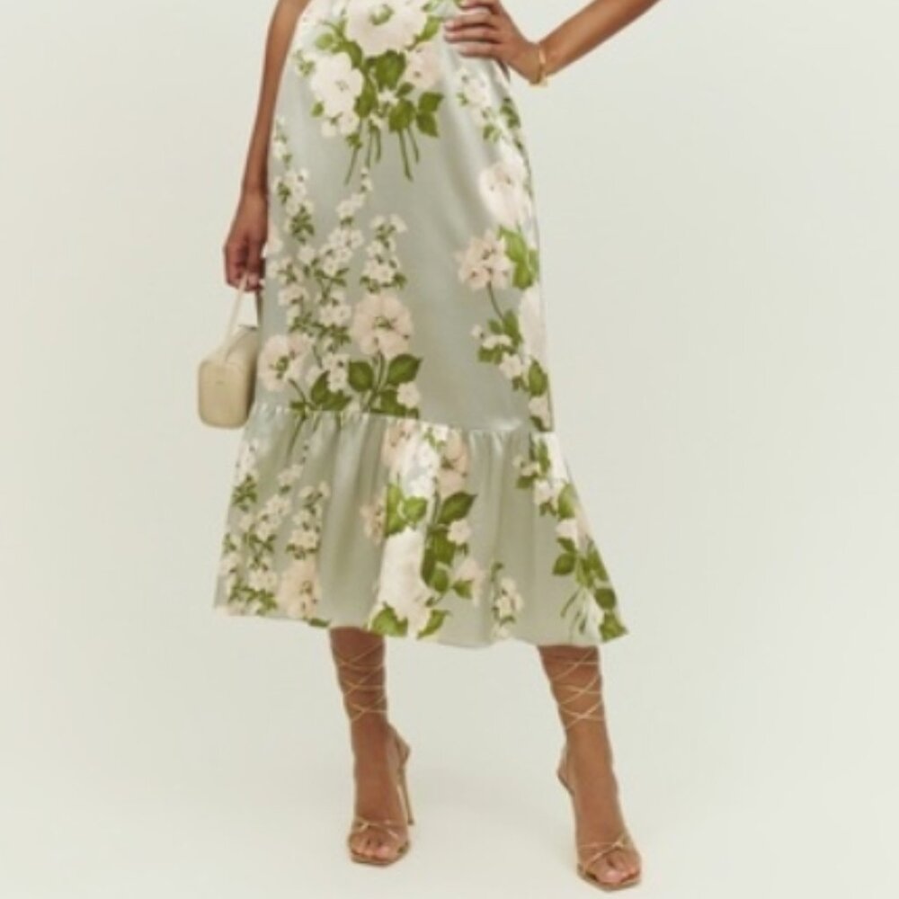 NWOT Reformation Sianna Silk Floral Midi Dress in Tarragon S $328 - Picture 8 of 12